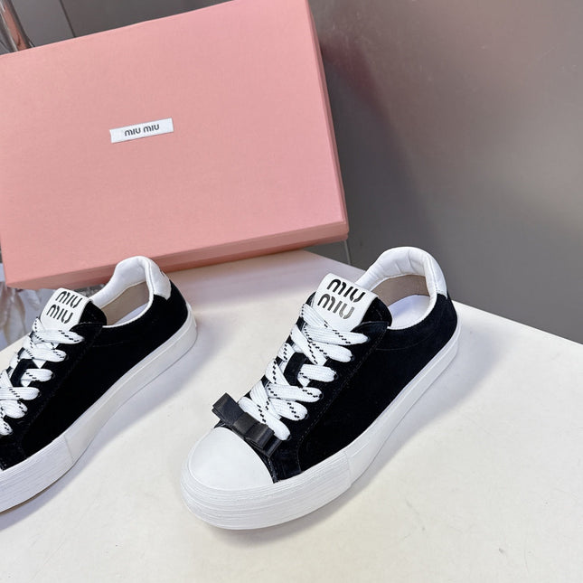 MIUMIU 25S SNEAKERS IN BLACK SUEDE
