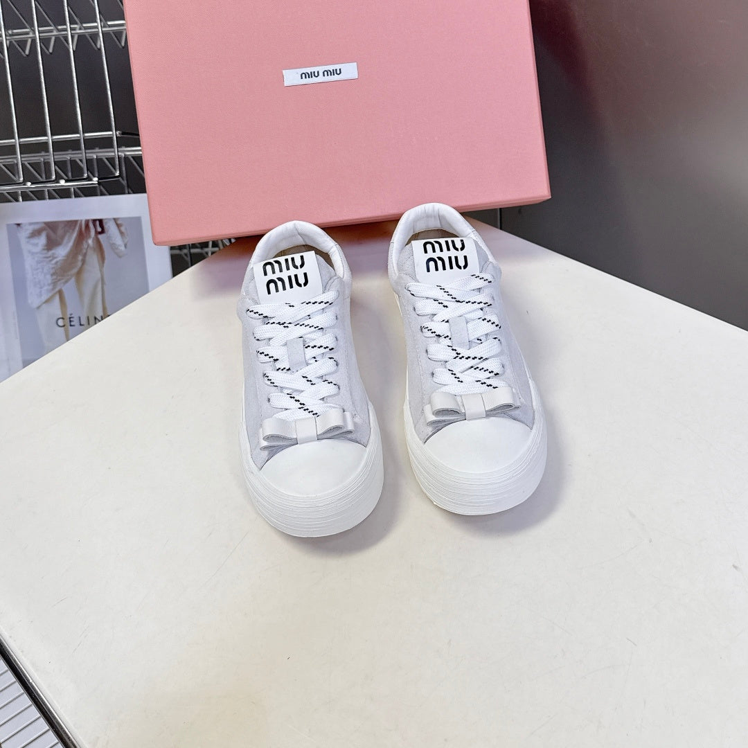 MIUMIU 25S SNEAKERS IN WHITE SUEDE