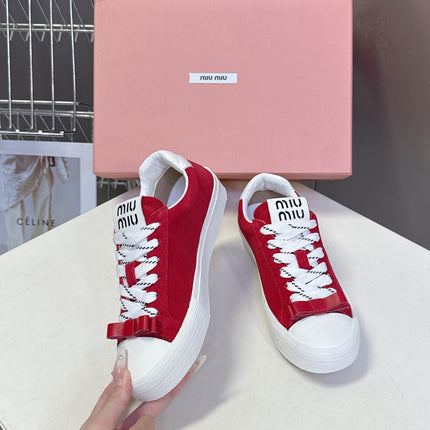 MIUMIU 25S SNEAKERS IN DARK RED SUEDE