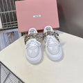 MIUMIU 25S SNEAKERS 45NN IN WHITE SUEDE WITH LEOPARD-PRINT LACES
