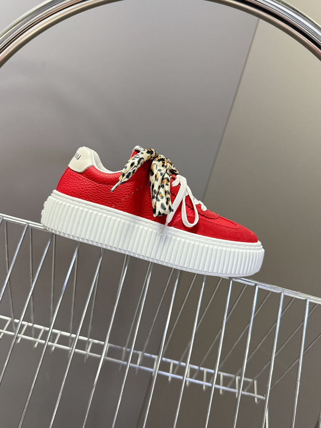 MIUMIU 25S SNEAKERS 45MM IN DARK RED SUEDE WITH LEOPARD-PRINT LACES