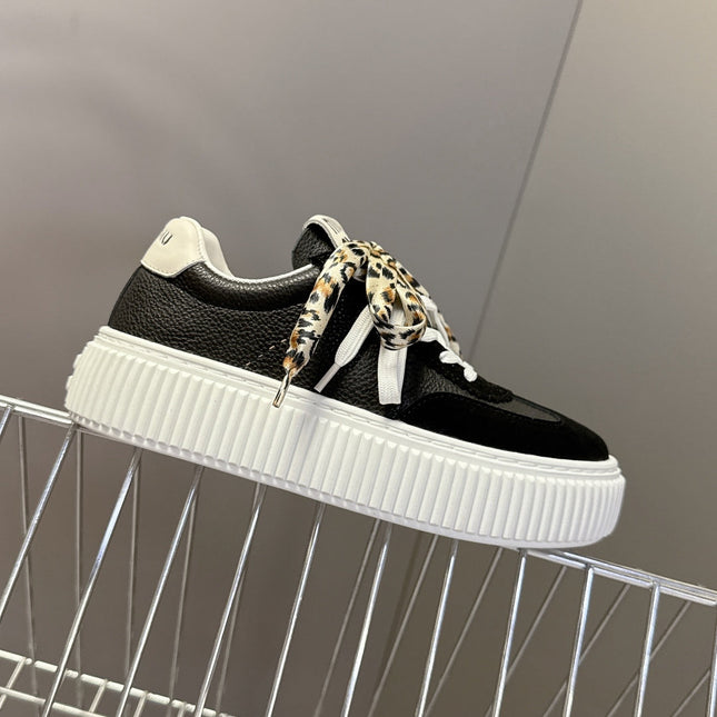 MIUMIU 25S SNEAKERS 45MM IN BLACK SUEDE WITH LEOPARD-PRINT LACES