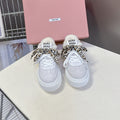 MIUMIU 25S SNEAKERS 45MM IN WHITE SUEDE WITH LEOPARD-PRINT LACES SHEARLING