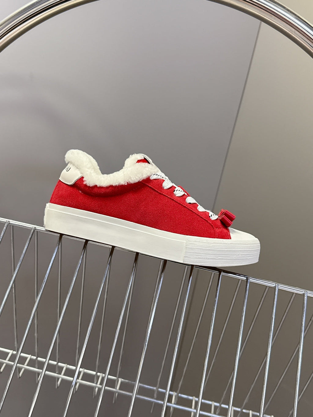 MIUMIU 25S SNEAKERS IN DARK RED SUEDE WITH SHEARLING