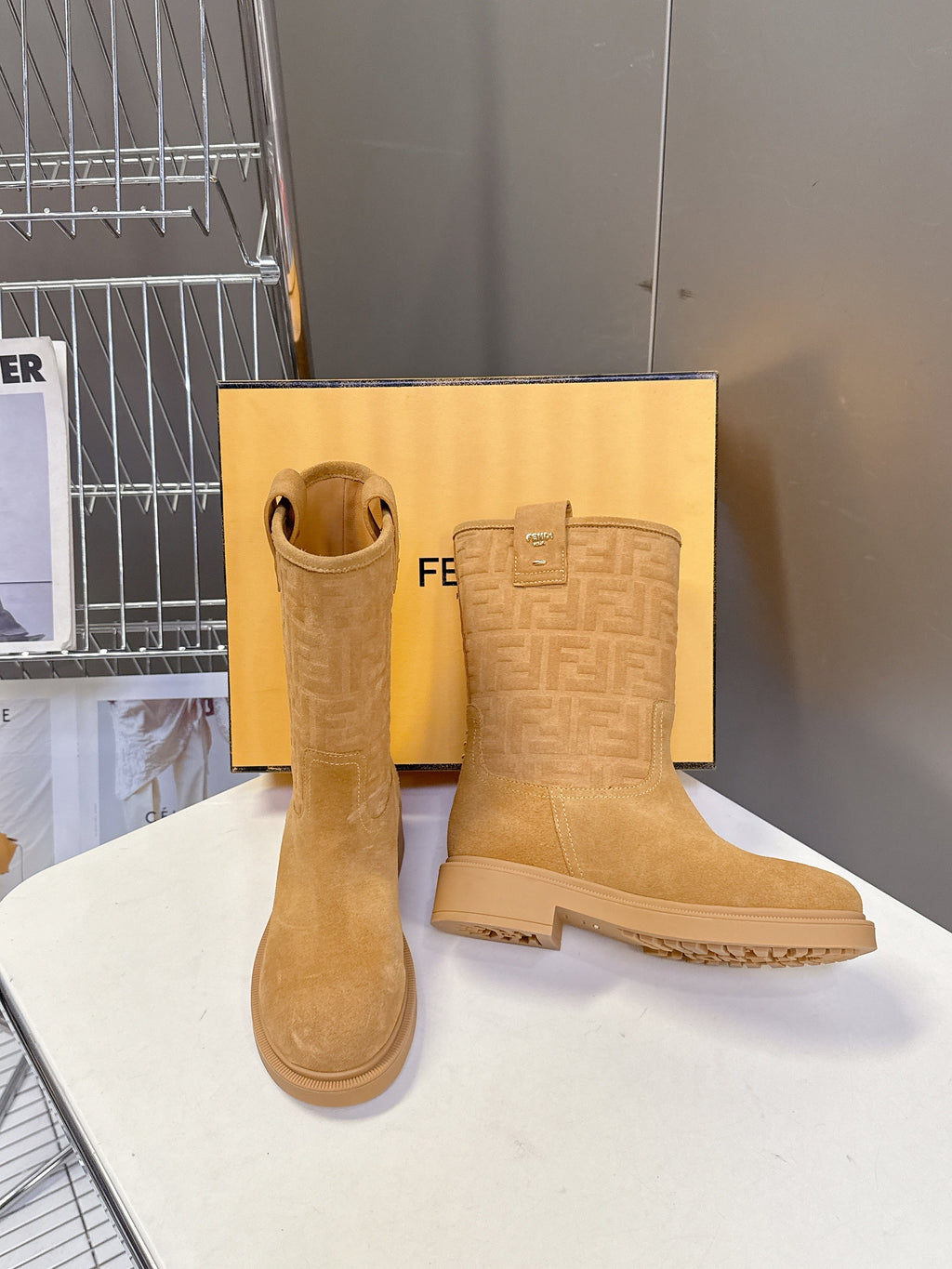 FENDI 25S BOOTS IN GOLDEN BROWN SUEDE
