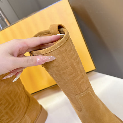 FENDI 25S BOOTS IN GOLDEN BROWN SUEDE