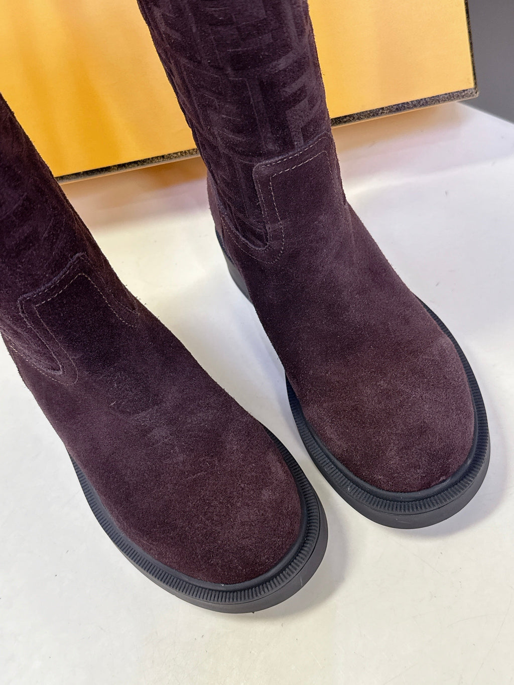 FENDI 25S BOOTS IN DARK CHOCOLATE BROWN SUEDE