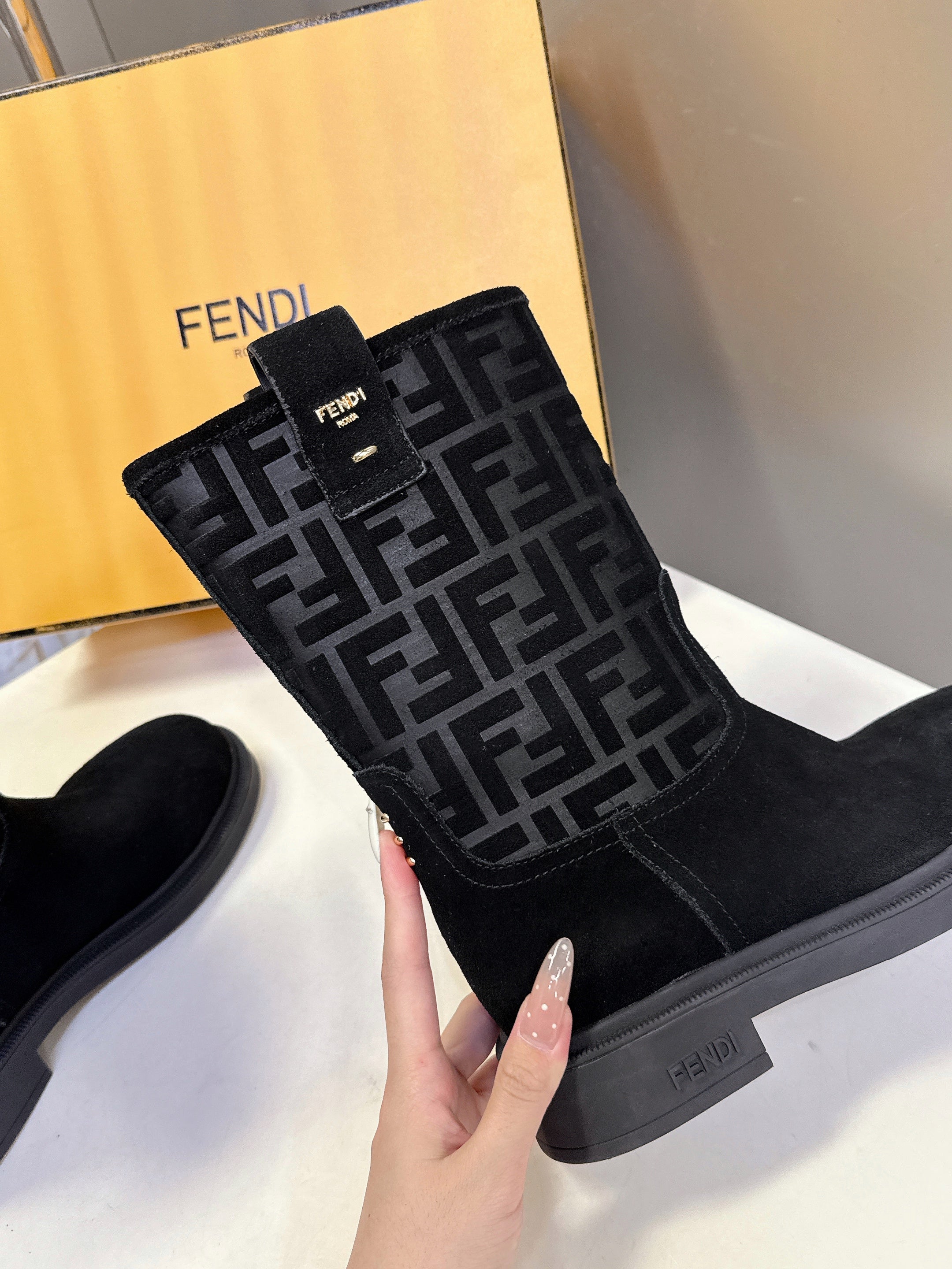 FENDI 25S BOOTS IN BLACK SUEDE