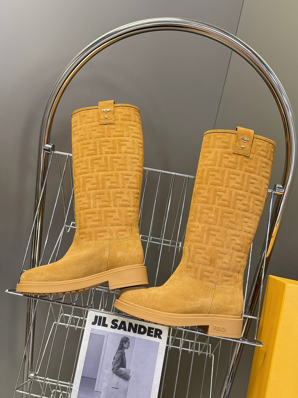 FENDI 25S HIGH-CUT BOOTS IN GOLDEN BROWN SUEDE