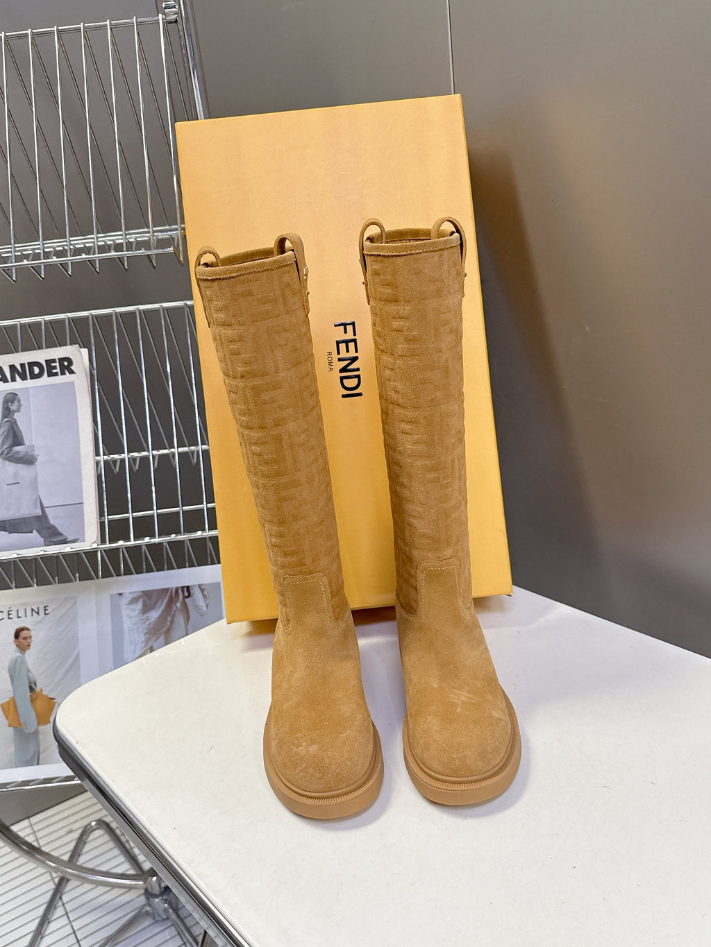 FENDI 25S HIGH-CUT BOOTS IN GOLDEN BROWN SUEDE