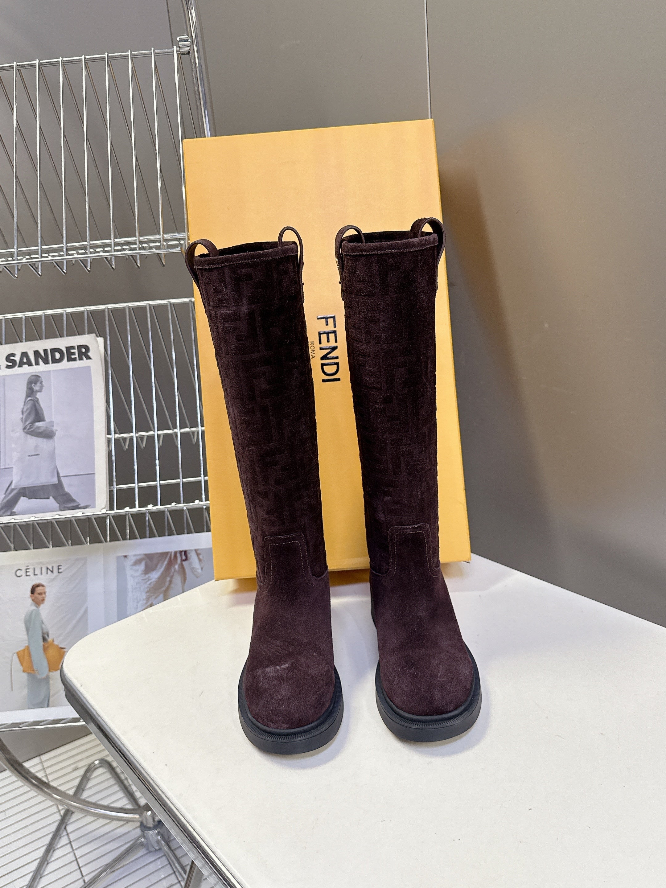 FENDI 25S HIGH-CUT BOOTS IN DARK BROWN SUEDE