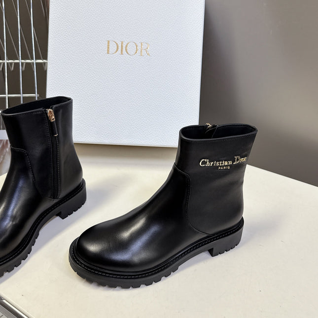 DIOR 25S D-MAJOR ANKLE BOOTS IN BLACK LAMBSKIN WITH GOLD HARDWARE