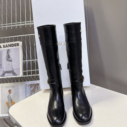 DIOR 25S BROWN HIGH BOOTS IN BLACK LAMBSKIN