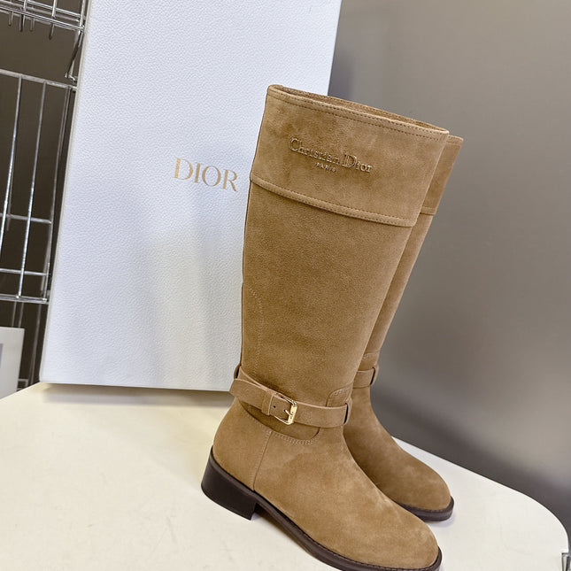 DIOR 25S BROWN HIGH BOOTS IN BEIGE SUEDE