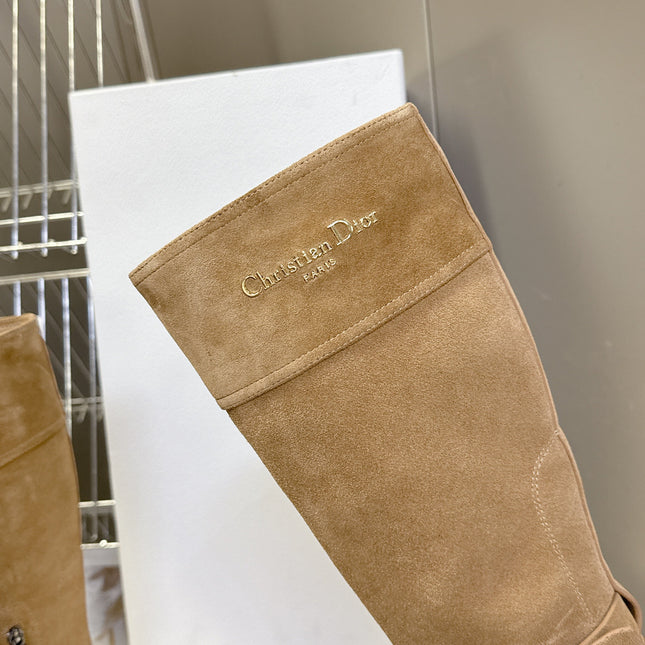 DIOR 25S BROWN HIGH BOOTS IN BEIGE SUEDE