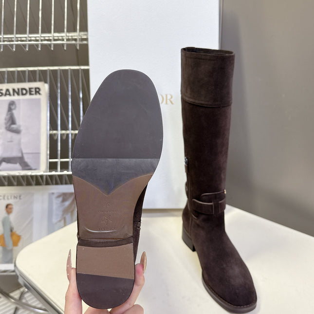 DIOR 25S BROWN HIGH BOOTS IN DARK BROWN SUEDE