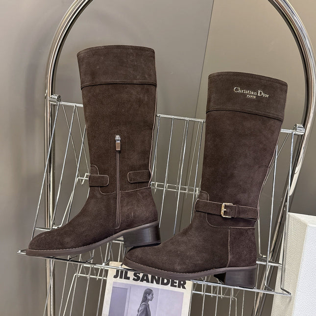 DIOR 25S BROWN HIGH BOOTS IN DARK BROWN SUEDE