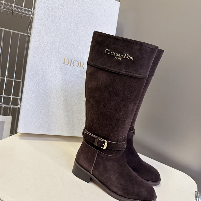 DIOR 25S BROWN HIGH BOOTS IN DARK BROWN SUEDE