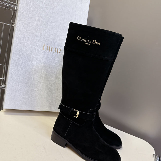 DIOR 25S BLACK HIGH BOOTS IN BLACK SUEDE