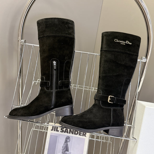 DIOR 25S BLACK HIGH BOOTS IN BLACK SUEDE