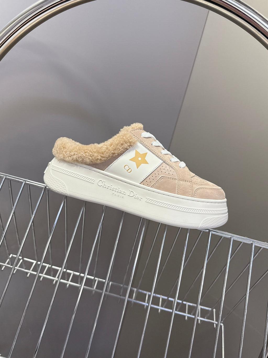 DIOR 25S DIOR STAR SNEAKERS 40 MM IN NUDE PINK SUEDE AND WOOL