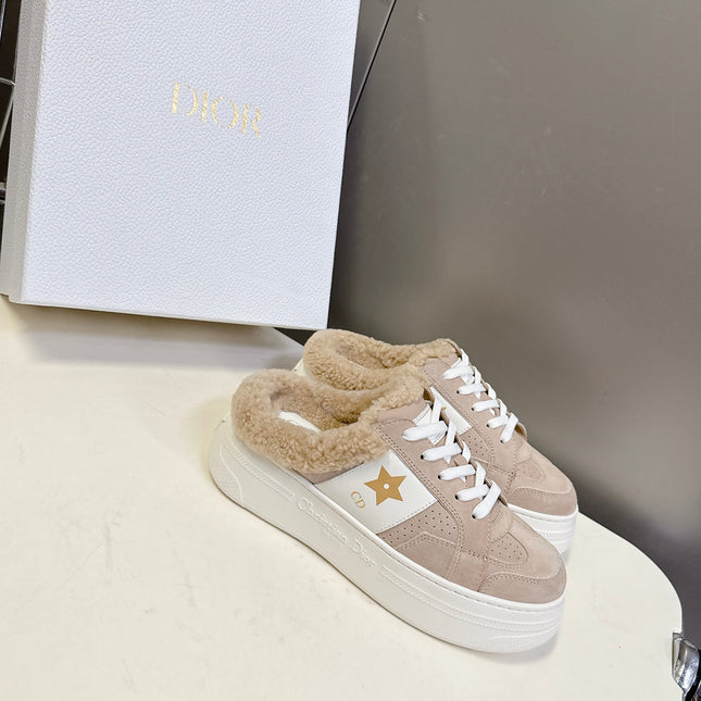 DIOR 25S DIOR STAR SNEAKERS 40 MM IN NUDE PINK SUEDE AND WOOL