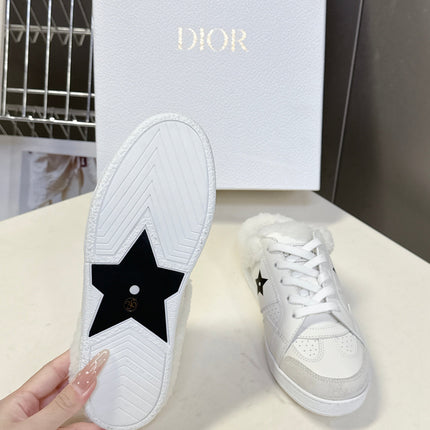 DIOR 25S DIOR STAR SNEAKERS IN WHITE LAMBSKIN AND WOOL