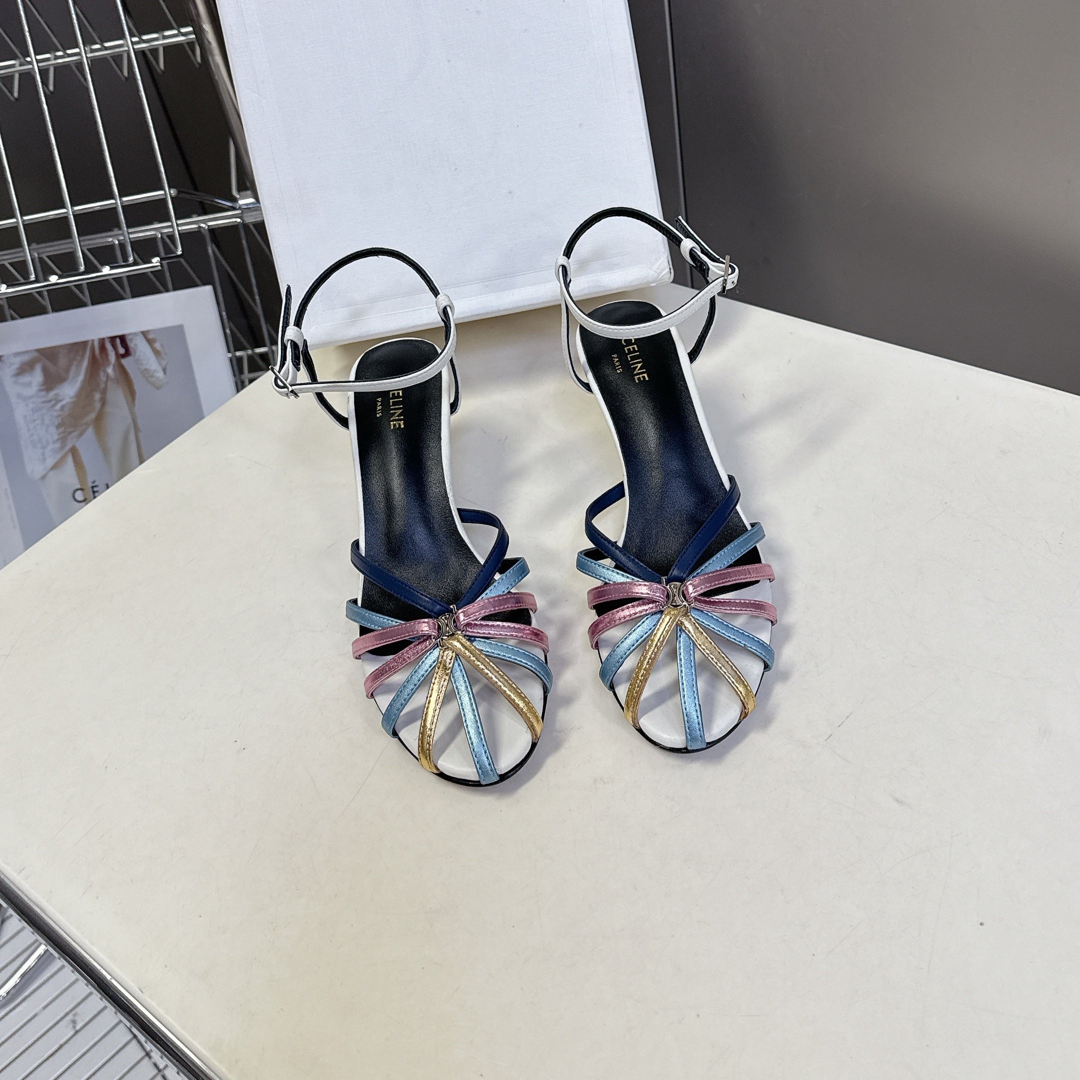 CELINE 26S HIGH-HEEL SANDALS 60 MM IN MULTICOLOR CALFSKIN