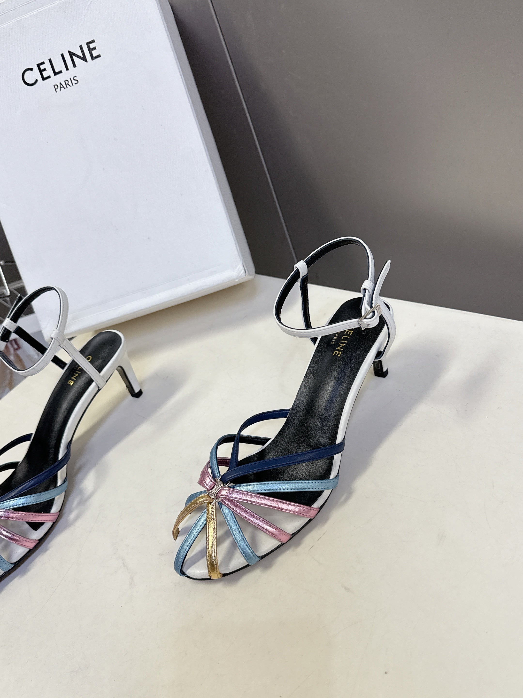 CELINE 26S HIGH-HEEL SANDALS 60 MM IN MULTICOLOR CALFSKIN