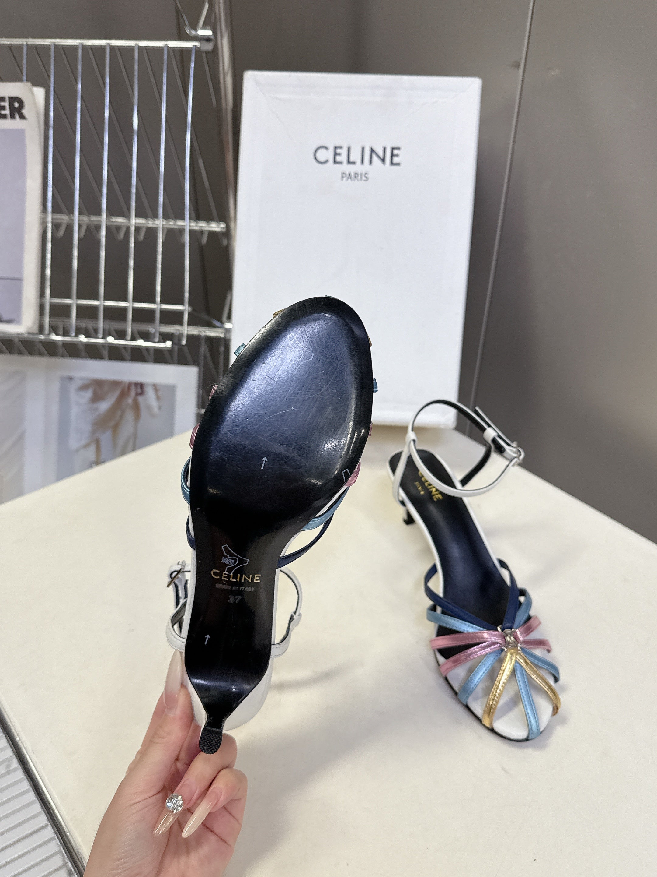 CELINE 26S HIGH-HEEL SANDALS 60 MM IN MULTICOLOR CALFSKIN