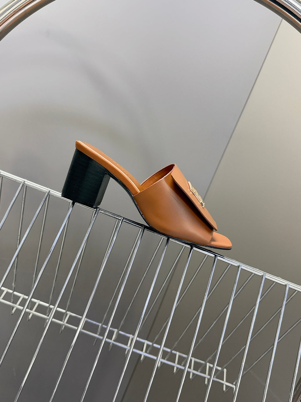 BURBERRY 26S HIGH HEEL MULE SANDALS 60MM IN CARAMEL BROWN CALFSKIN