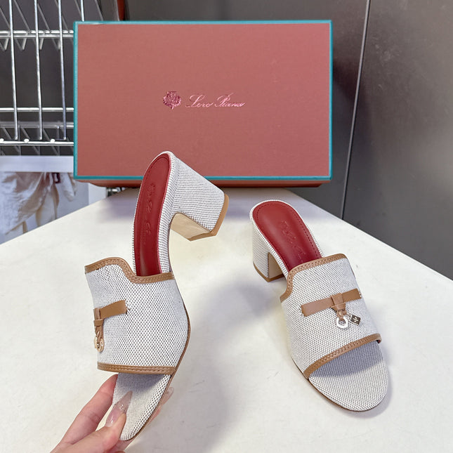 LP 26S HIGH HEEL SANDALS IN BEIGE CANVAS AND BROWN CALFSKIN