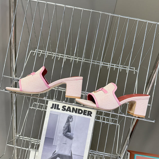 LP 26S HIGH HEEL SANDALS IN LIGHT PINK CANVAS AND CALFSKIN