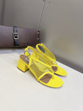 ALAIA 26S MESH THONG HEELS 55 MM IN YELLOW PATENT CALFSKIN
