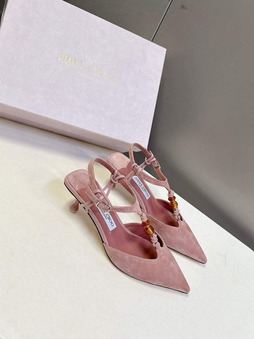 JIMMY CHOO 26S HIGH HEELS 50 MM IN DUSTY PINK SUEDE
