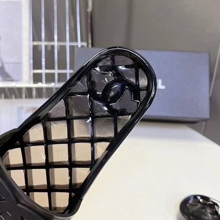 CHANEL 26S SLIDES IN BLACK PVC