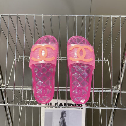 CHANEL 26S SLIDES IN DARK PINK PVC