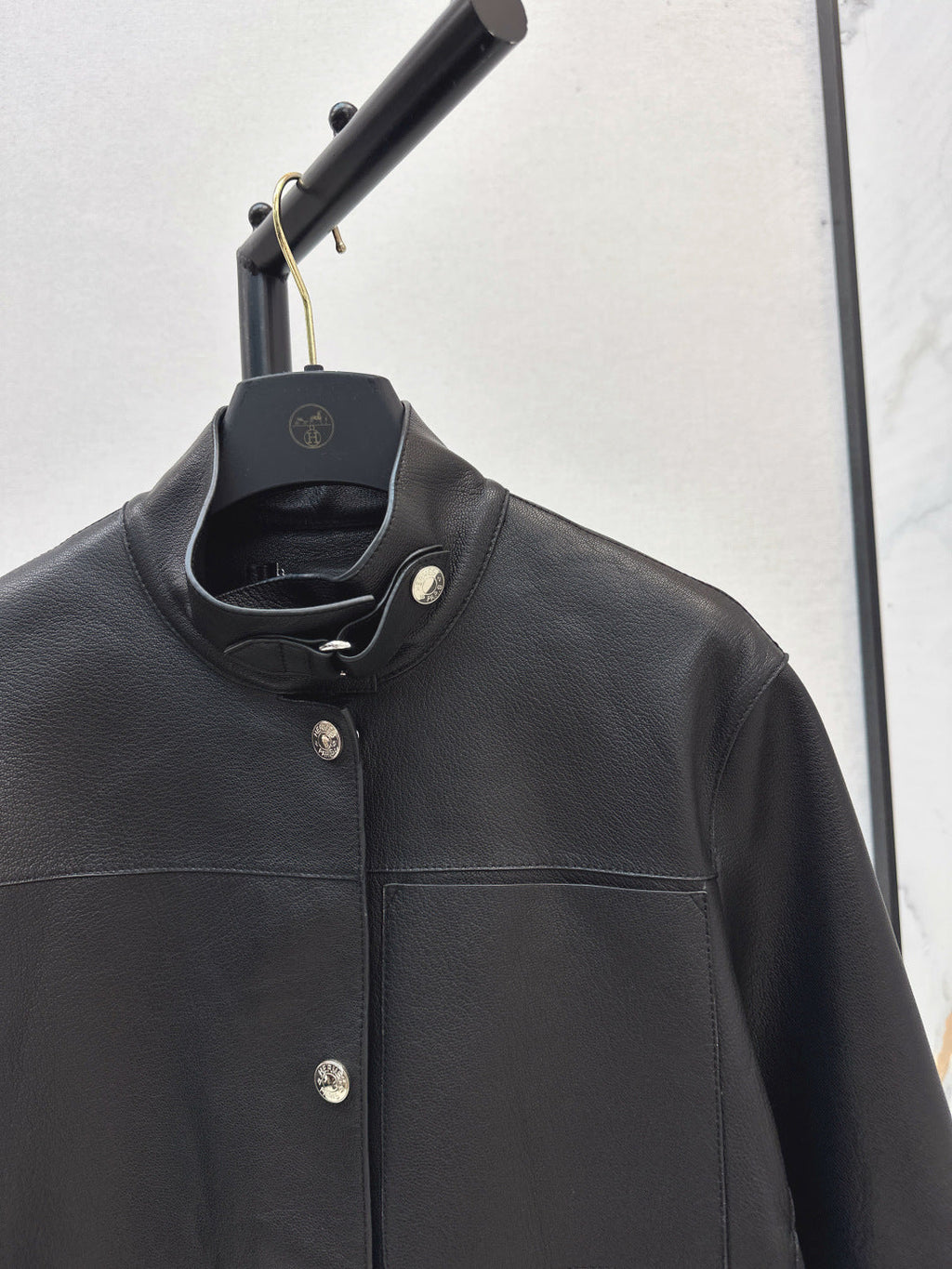 HERMES 25S STAND-COLLAR LEATHER JACKET 454