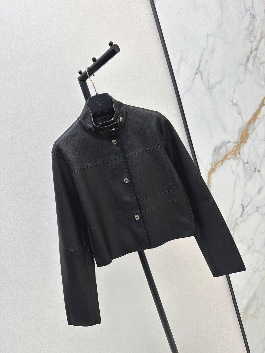 HERMES 25S STAND-COLLAR LEATHER JACKET 454
