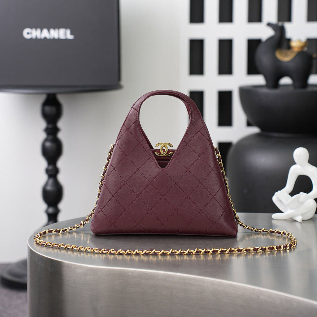 CHANEL 26S SHOPPING BAG MEDIUM 23 IN BURGUNDY RED LAMBSKIN GOLD HARDWARE