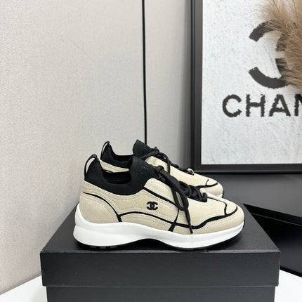 CHANEL 26S SNEAKERS IN BEIGE AND BLACK CALFSKIN