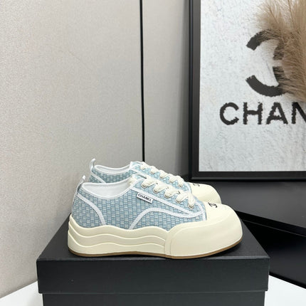 CHANEL 26S SNEAKERS IN LIGHT BLUE CHECKERED WOVEN FABRIC