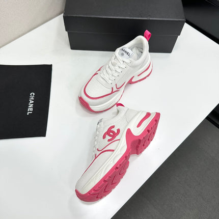 CHANEL 26S SNEAKERS IN WHITE AND DARK PINK CALFSKIN