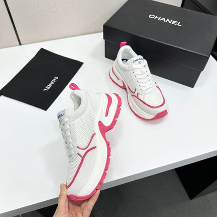 CHANEL 26S SNEAKERS IN WHITE AND DARK PINK CALFSKIN