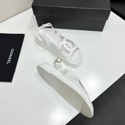 CHANEL 26S FLAT SANDALS IN WHITE LAMBSKIN