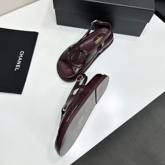 CHANEL 26S FLAT SANDALS IN BURGUNDY LAMBSKIN