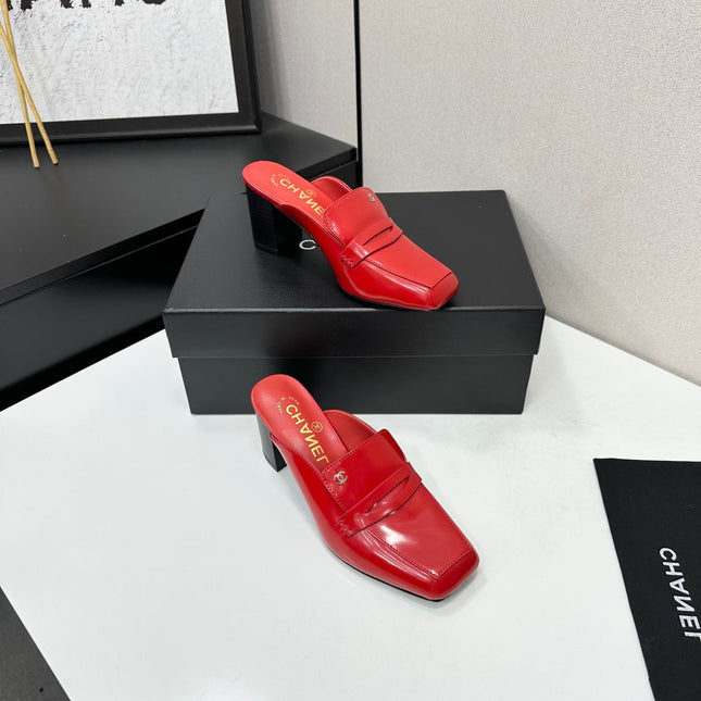 CHANEL 26S MULE PUMPS IN DARK RED PATENT CALFSKIN