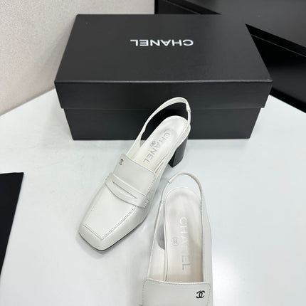 CHANEL 26S SLINGBACK LOAFER PUMPS IN WHITE PATENT CALFSKIN