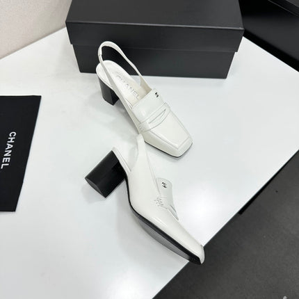 CHANEL 26S SLINGBACK LOAFER PUMPS IN WHITE PATENT CALFSKIN