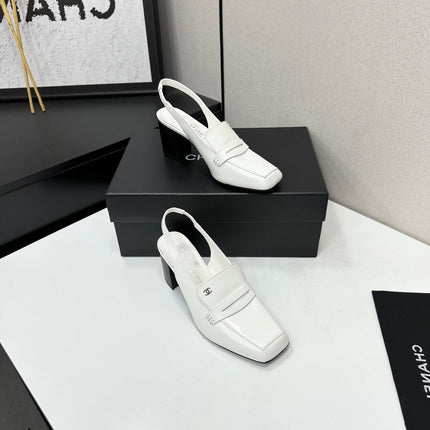 CHANEL 26S SLINGBACK LOAFER PUMPS IN WHITE PATENT CALFSKIN